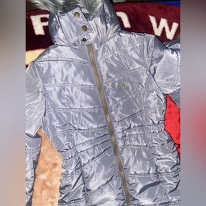 CK girls' Long Length Hooded Puffer Jacket with Fleece Lining. Size 7 small